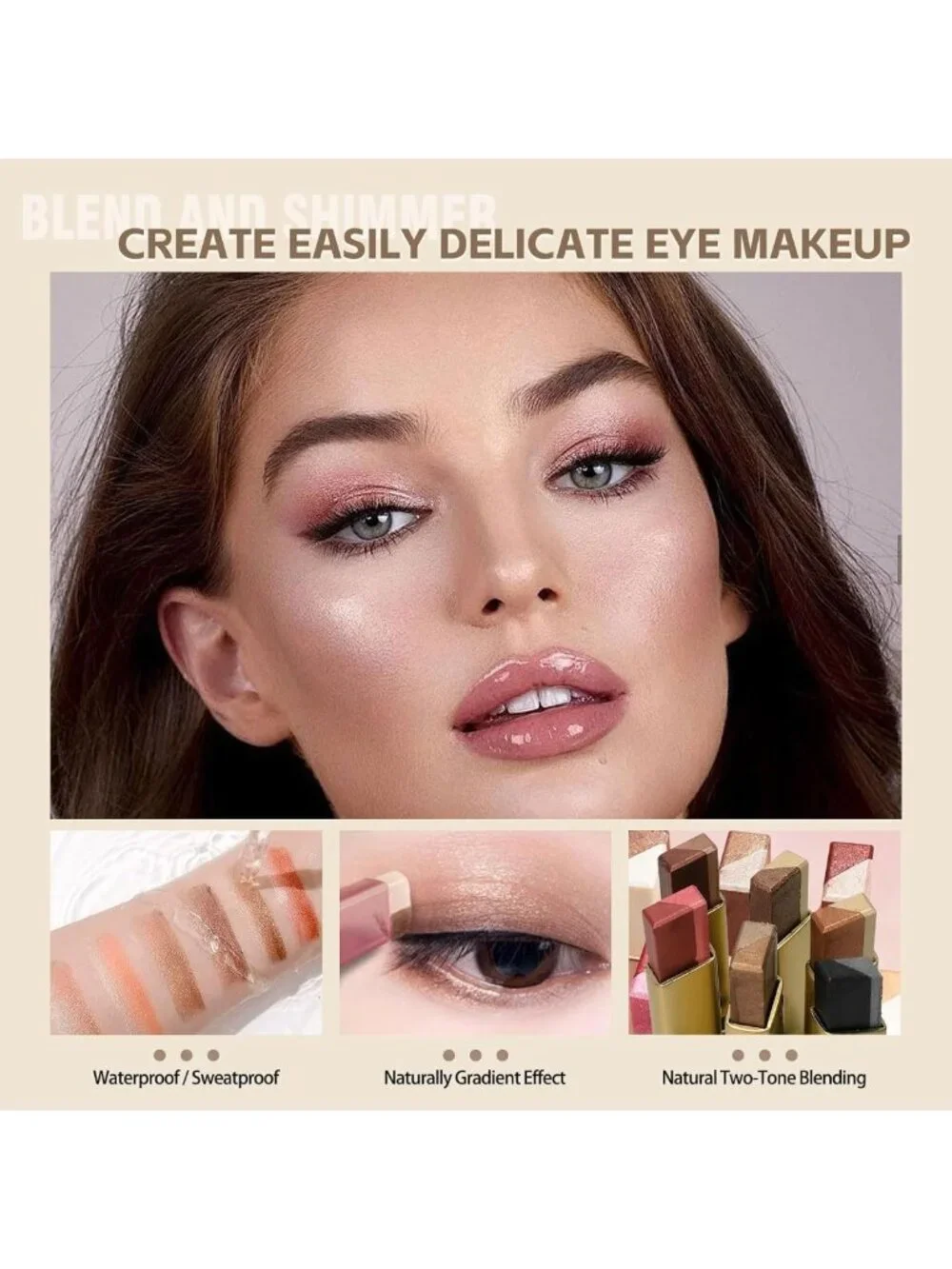 Glitter Eye Shadow Stick Set - 6 Pcs Shimmer Waterproof Long-Lasting Makeup Gift